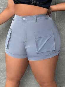 SHEIN SXY 大碼側翻蓋口袋工裝短褲 - 深灰色 - 查看 4