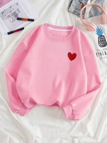 INAWLY Heart Print Thermal Lined Sweatshirt - Baby Pink - View 1