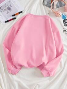 INAWLY Heart Print Thermal Lined Sweatshirt - Baby Pink - View 2