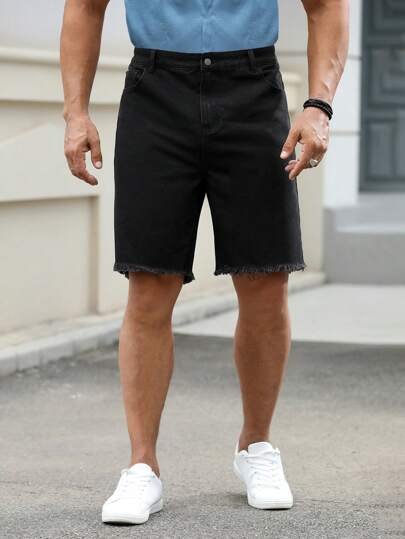 Manfinity NXTstreet Men Plus Raw Hem Bermuda Denim Shorts