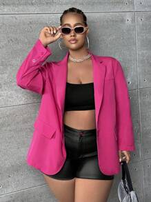 SHEIN SXY Hơn Cổ áo Nút đơn Áo vest - Màu Hồng Tươi - Xem 4