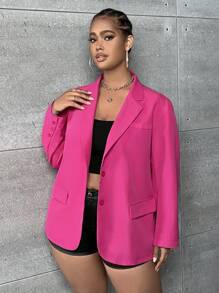 SHEIN SXY Hơn Cổ áo Nút đơn Áo vest - Màu Hồng Tươi - Xem 1