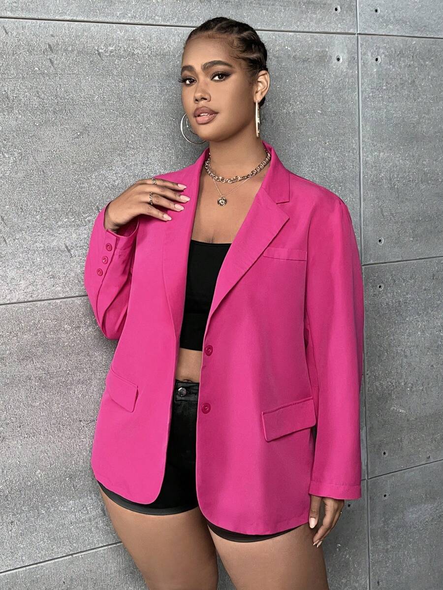 SHEIN SXY Hơn Cổ áo Nút đơn Áo vest - Màu Hồng Tươi - Xem 1