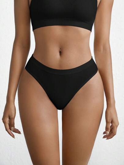 Ocili Calzoncillo de costilla negro sólido, cómodo, de cintura media y corte alto con una elasticidad extremadamente alta, sin costuras y suave para la piel