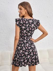 SHEIN VCAY Vestido con estampado floral ribete con fruncido - Multicolor - Ver 2