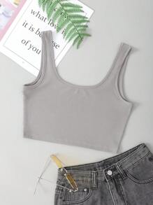 SHEIN EZwear Solid Crop Tank Top - Light Grey - View 1