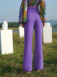 SHEIN Privé High Waist Solid Trousers - Violet Purple - View 4