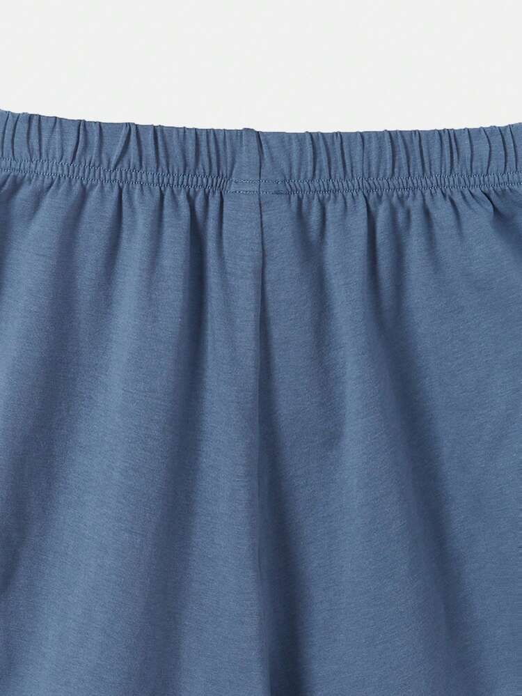 SHEIN Boys' Summer Casual Blue Colorblock Rolled Hem Short Sleeve T-shirt And Shorts 2pcs/set - Dusty Blue - View 15