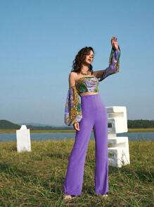 SHEIN Privé High Waist Solid Trousers - Violet Purple - View 5