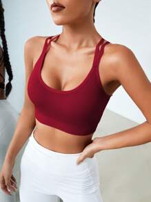Easithlete Áo ngực thể thao hở lưng Crisscross cho Tết Nguyên Đán - Màu Đỏ Sâu - Xem 2