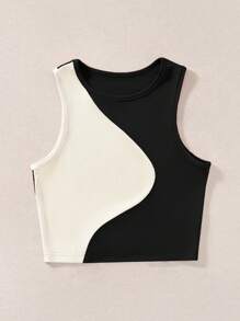 SHEIN EZwear Plus Two Tone Tank Top, Summer - Black - View 5