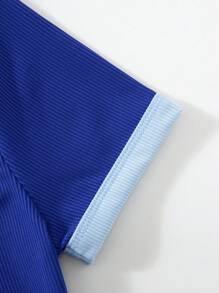 SHEIN EZwear Plus Slogan Graphic Contrast Binding Bodysuit - Blue - View 3