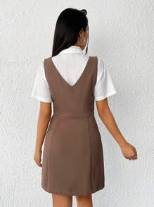SHEIN Qutie 前紐扣背心洋裝不帶襯衫 - 棕色 - 查看 2