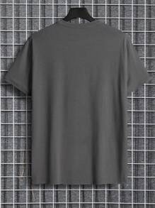 Manfinity Dauomo 男士字母圖案T恤 - 深灰色 - 查看 2