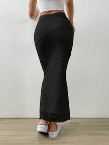 SHEIN EZwear 魚尾裙下擺木耳邊魚尾短裙 - 黑色 - 查看 2