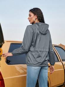 Zip Up Drawstring Hem Hooded Hiking Outdoors Windbreaker Sun-Proof Jacket - Grey - View 2