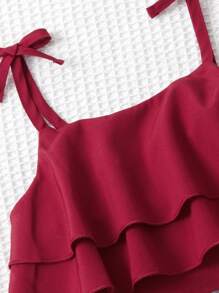 SHEIN Cô Gái Trẻ Vai cung Viền Ruffle Cami ngọn & In Địa lý Thắt lưng Quần - Nhiều màu - Xem 3