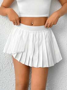 SHEIN EZwear 素色百褶裙裤 - 白色 - 查看 3