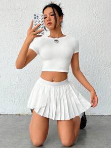 SHEIN EZwear 素色百褶裙裤 - 白色 - 查看 6