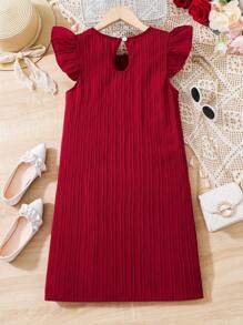 SHEIN 女大童前蝴蝶結荷葉邊洋裝