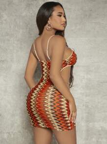 SHEIN SXY Chevron Print Chain Detail Cami Bodycon Dress - Multicolor - View 2