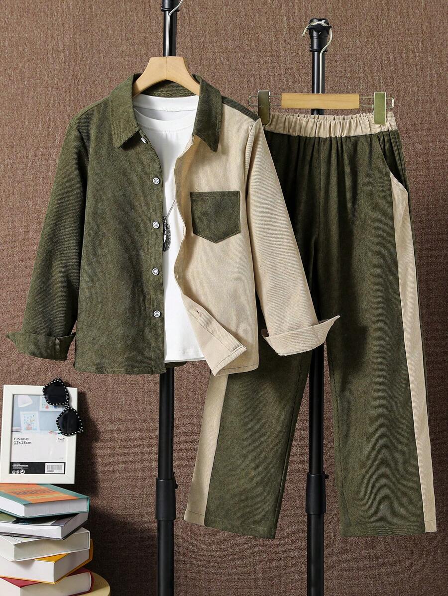 SHEIN Tween Boy Colourblock Shirt & Trousers Without Tee - Multicolor - View 1