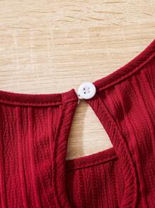 SHEIN 女大童前蝴蝶結荷葉邊洋裝