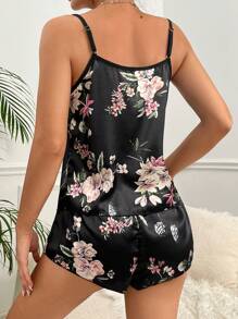 LuxeNights Conjunto de pijama/pijama de satén con estampado floral, vacaciones