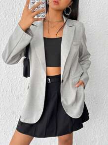 SHEIN EZwear Lapel Neck Single Button Blazer - Light Grey - View 1