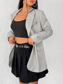 SHEIN EZwear Lapel Neck Single Button Blazer - Light Grey - View 3