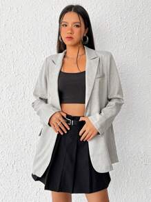SHEIN EZwear Lapel Neck Single Button Blazer - Light Grey - View 4
