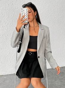 SHEIN EZwear Lapel Neck Single Button Blazer - Light Grey - View 7