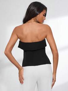 SHEIN Privé 折邊下擺開叉抹胸上衣 - 黑色 - 查看 2