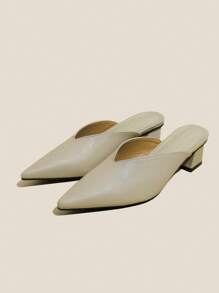 Mules de tacón de block cortado V - Beis - Ver 2