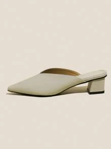 Mules de tacón de block cortado V - Beis - Ver 3