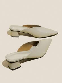 Mules de tacón de block cortado V - Beis - Ver 4