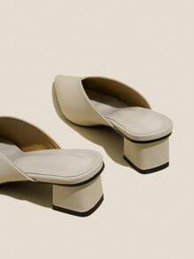 Mules de tacón de block cortado V - Beis - Ver 5