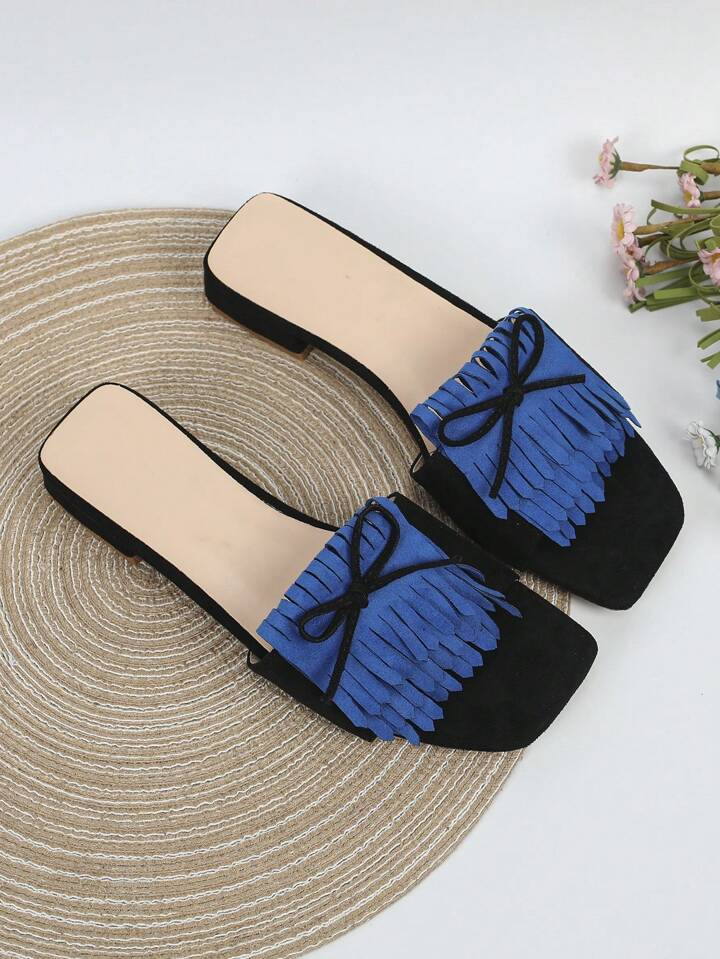 Suede fringe 2024 flat sandals