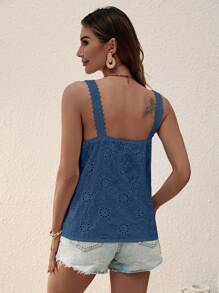SHEIN LUNE 網眼刺繡吊帶上衣 - 藏蓝色 - 查看 2