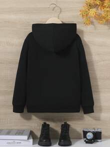 SHEIN Tween Boy Hooded Loose & Comfortable Graphic Sweatshirt - Black - View 2