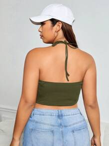 SHEIN EZwear 大碼素色繞頸短上衣 - 軍綠色 - 查看 2