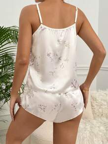 Moireta 碎花缎面睡衣套装/睡衣套装白色套装 - 白色 - 查看 2