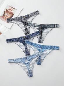 5pack Denim Effect Print Thong - Multicolor - View 2