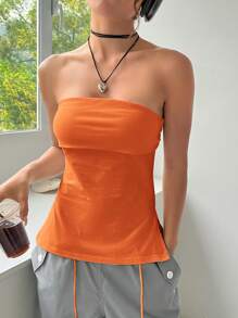 SHEIN EZwear Chất rắn Viền chia cắt Ống ngọn - trái cam - Xem 1