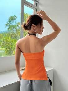 SHEIN EZwear Chất rắn Viền chia cắt Ống ngọn - trái cam - Xem 2