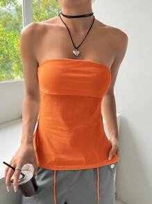 SHEIN EZwear Chất rắn Viền chia cắt Ống ngọn - trái cam - Xem 4