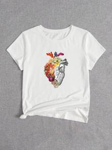 Tobefonseca 艺术家花卉印花图案 T 恤，适合夏季、节日、感恩节、度假 - 白色 - 查看 7