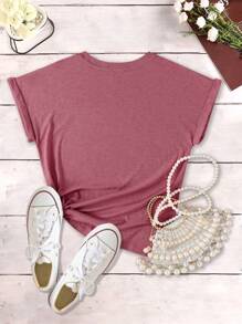 INAWLY 女士标语图案T恤 女士上衣 - 藕粉色 - 查看 2