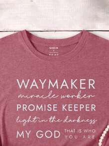 INAWLY 女士标语图案T恤 女士上衣 - 藕粉色 - 查看 3