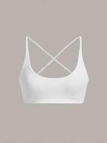 SHEIN EZwear 素色吊帶短上衣 - 白色 - 查看 1